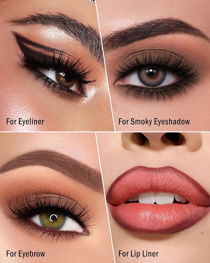 10 Pcs Gel Eyeliner Pencil Set, Black Waterline Waterproof Eye Liner Eyeshadow Stick for Women, Cream Long Lasting Smudge Proof Eyeliner Pen Pack, Ultra Pigmented Matte Makeup Pen with Sharpener-Set A