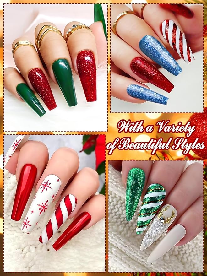 EBANKU Gel Nail Polish Kit, 12 Colors Gel Polish Kit Red Green Gel Polish Glitter Blue Silver Gel Polish Set Christmas Nail Polish Kit DIY Manicure Set For Nail Art Decoration