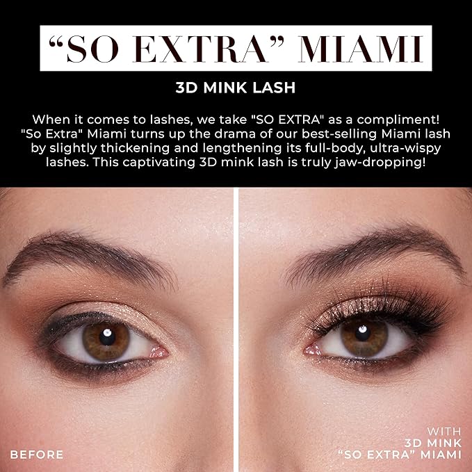 Lilly Lashes So Extra Miami 3D Mink Lashes, Mink Eyelashes, The Original Lilly Lash For Wispy & Natural Look, Reusable Eyelashes up to 25x, Fluffy Lashes, Strip Lashes, Lash Glue not Included