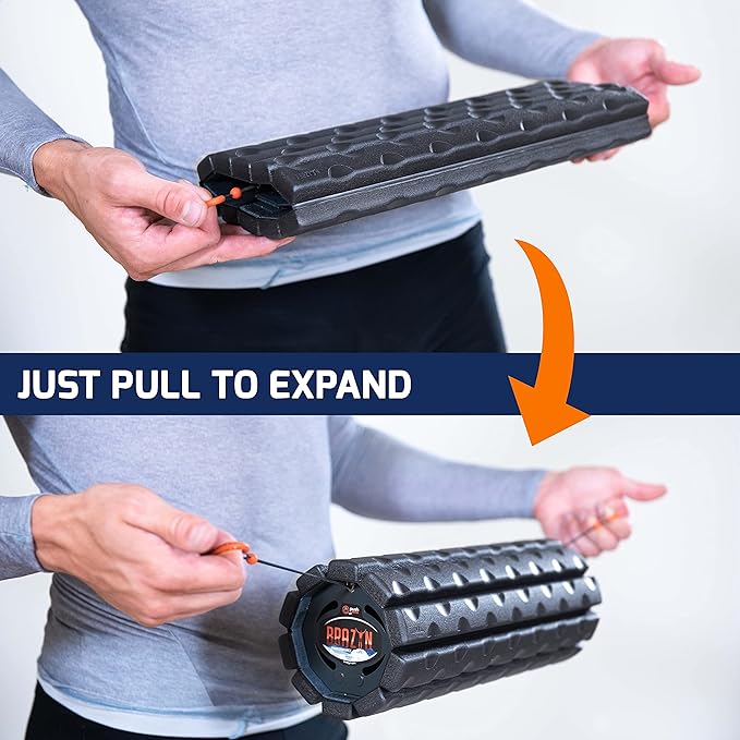 Brazyn Morph Foam Roller (Alpha-Midnight) Collapsible Travel Foam Roller for Back Pain Relief, Workout Muscle Recovery, Back Massager, Deep Tissue Leg Massage, Back Cracker, Stretcher; Small, Portable