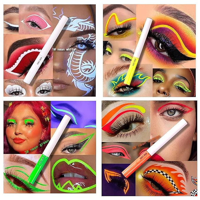 MAEPEOR Matte Liquid Eyeliner Set 8 Colors High-Pigmented Fluorescent Eyeliner Waterproof & Smudgeproof Neon Body Face Paint Makeup for Daily Wear and Halloween Christmas (Neon, Set 0802)