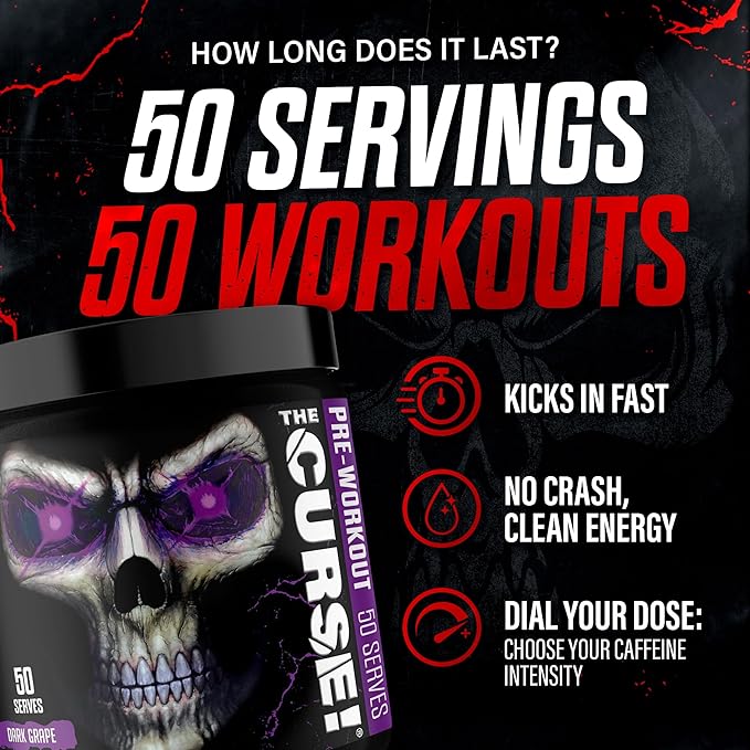 JNX SPORTS The Curse! Pre Workout Powder for Men & Women, Caffeine, Beta-Alanine, Creatine, L-Citrulline, 50 Servings, Sour Candy Flavor – Boost Energy, Strength & Focus