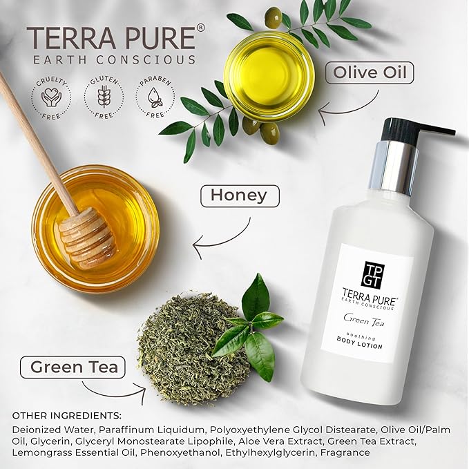 Terra Pure Green Tea Lotion, 10.14 oz. With Organic Honey And Aloe Vera (Single)