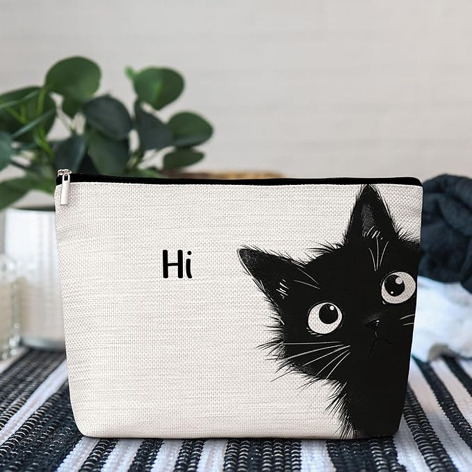 GREOXG Hi Black Cat Makeup Bag, Small Travel Cosmetic Bag with Zipper, Cute Makeup Pouch Gift Ideas for Women Teen Girls Friends Mom Sisters Teacher Birthday Christmas Wedding Graduation-E06