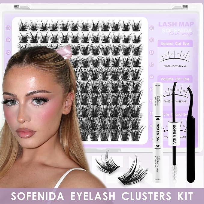 Lash Clusters Kit Wispy Lash Clusters Cluster Eyelash Extensions 10-18mm Lash Extension Kit Eyelash Cluster Eyelash Extensions Waterproof DIY Individual Lashes Clusters with Soft Thin Band