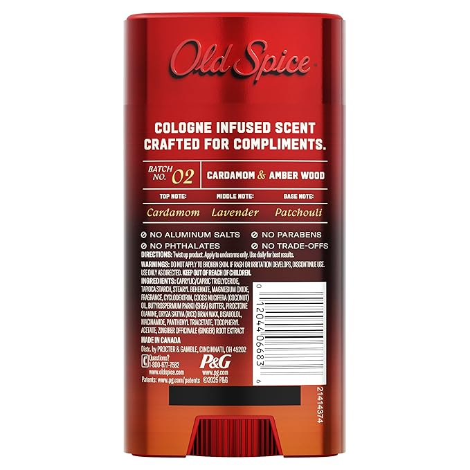 Old Spice Aluminum Free Deodorant for Men, The Spice Alchemist Collection, 24/7 Cologne Infused Scent, No Trade Off Formula, Free of Parabens & Phthalates, Cardamom + Amber Wood Scent, 3.0 oz