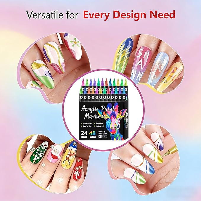 Nail Art Pens 48 Colors Nail Art Pens Set, Nail Art Markers Dual Tip Nail Polish Pens Drawing Painting Pen for Home Salon, Quickly Dry Nail Art Nail Markers DIY Decoration for Women Girls