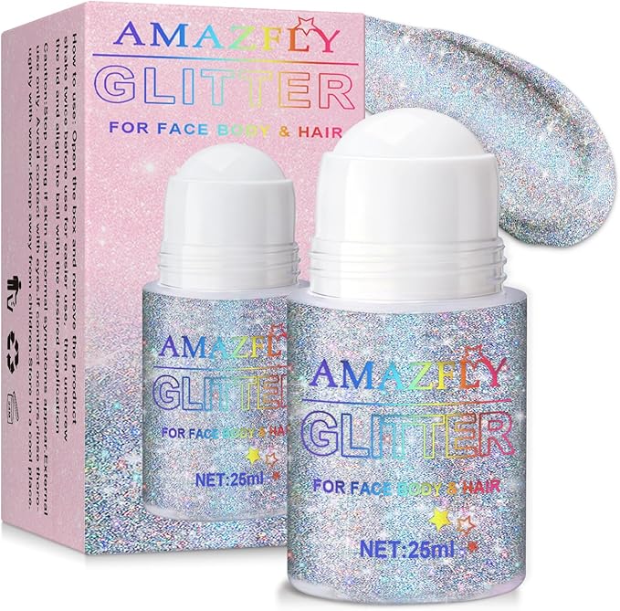 Roll-on Body Glitter Gel Holographic for Face and Hair,Body Glitter Gel Makeup for Kids Women,Body Shimmer Christmas Makeup for Rave Party.(Glint-Rainbow)