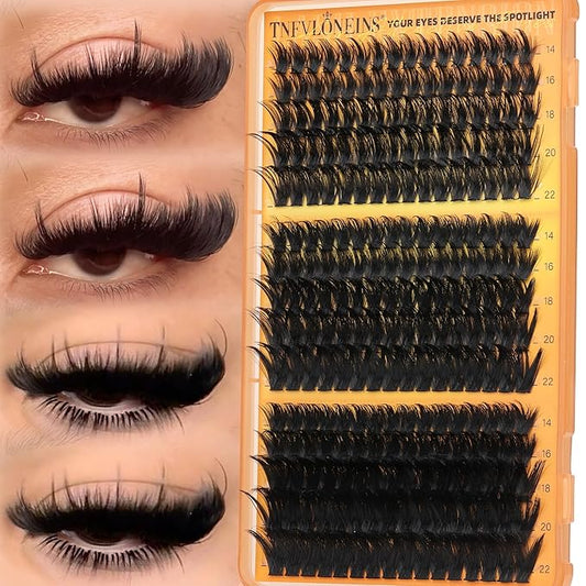 180D+260D+300D Lash Clusters with Spikes 14-22MM Thick Eyelash Clusters Mink Cluster Eyelash Extensions Volume Individual Lash Extension D-Curly Clusters Lashes Dramatic by TNFVLONEINS