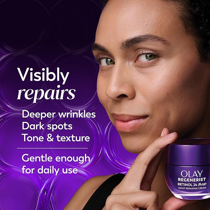 Olay Retinol Night Cream for Women, MAX, Anti-Aging Face Mousturizer, Fragrance-Free, Non Greasy Anti-Wrinkle, Smooth Fine Lines, Hydrating Skin Triple Collagen Cream, Niacinamide, 1.7oz (Pack of 2)