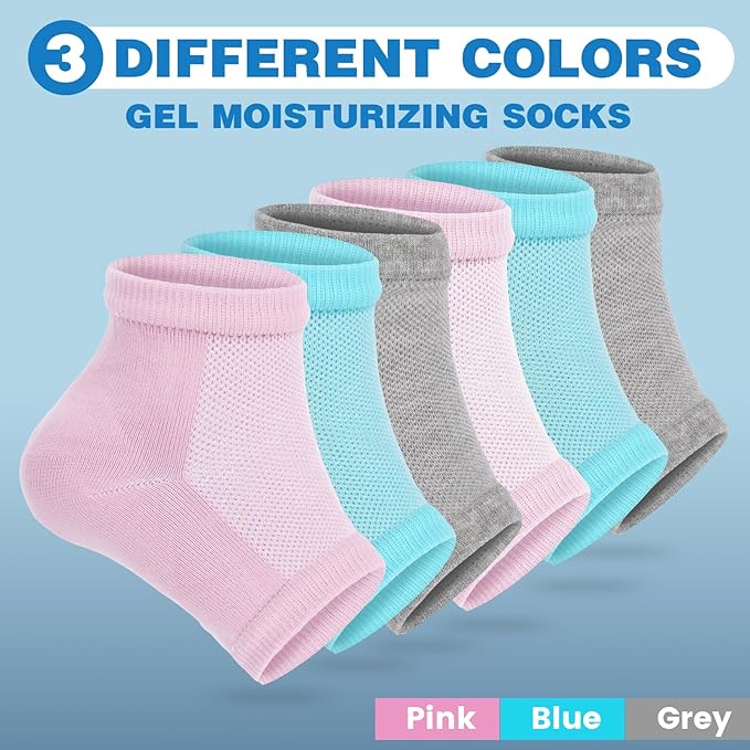 3 Pairs Moisturizing Heel Socks for Cracked Heel Treatment, Foot Care Toeless Socks to Soften and Hydrate Dry Cracked Feet Heels, Cracked Heel Repair Socks, Gel Socks for Dry Cracked Feet