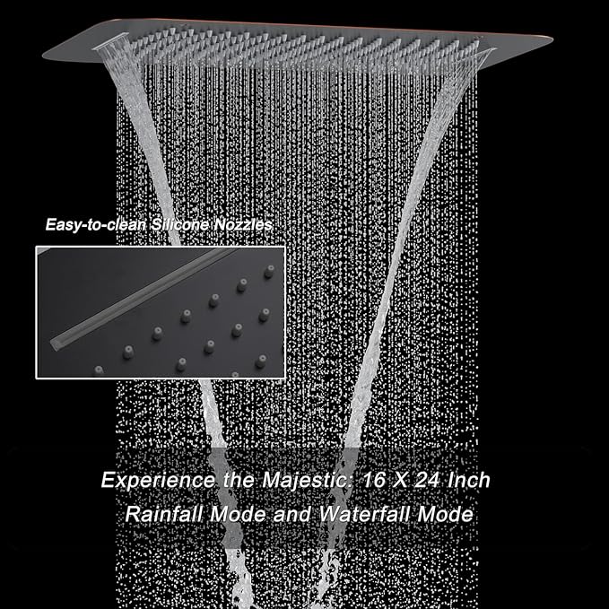 KATAIS Oil Rubbed Bronze Shower System with Digital Temperature Display, 16x24 inch Ceiling Shower(Rain&Waterfall Modes), with 6 PCS Body Jet and Handheld Spray