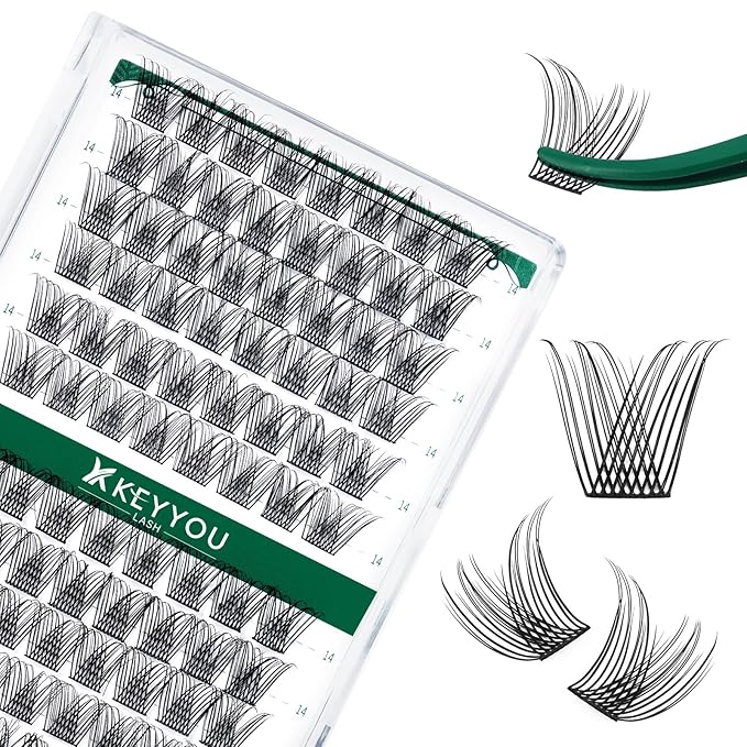 Lash Clusters,96 Pcs Cluster Lashes D Curl 14mm DIY Lash Extensions Eyelash Clusters,KEYYOU Volume Wispy Individual Lashes Soft&Comfortable Easy DIY at Home(Y13,D-14mm)