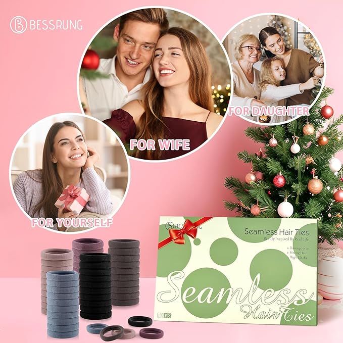 100 Pcs Thick Seamless Hair Ties, Ponytail Holders Hair Accessories No Damage for Thick Hair, Valentine's Day Valentine's Day Gift (Natural Colors)