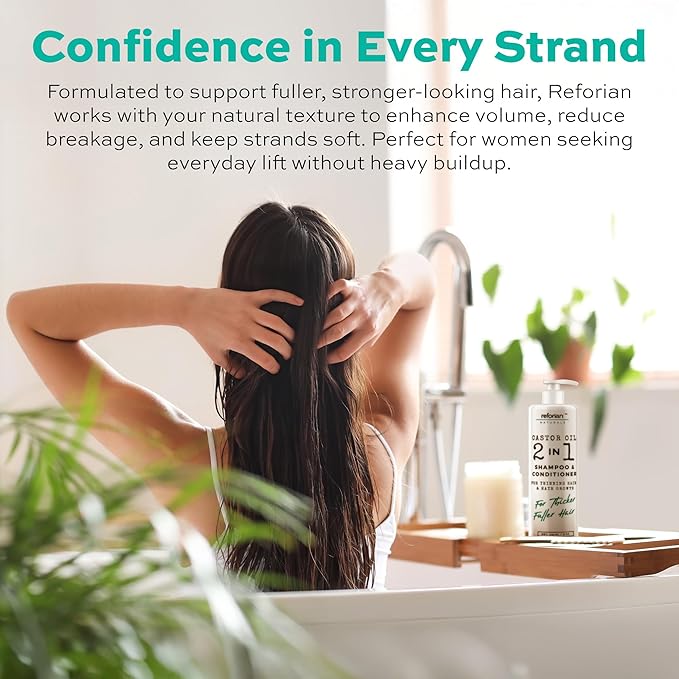 Reforian Castor Oil Shampoo and Conditioner for Hair Growth & Strength – 2 in 1 Shampoo and Conditioner Set for Men & Women – Sulfate-Free Formula for Thinning, Dry or Color-Treated Hair, 8oz