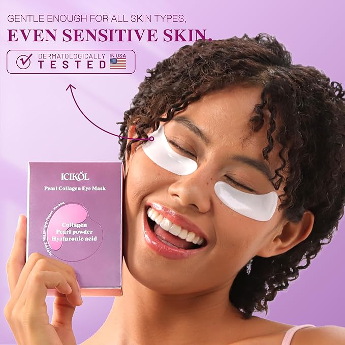 ICIKOL Collagen Under Eye Patches for Puffy Eyes and Dark Circles, Overnight Under Eye Mask for Puffiness, Deep Hydrating Undereye Mask Patches for Treatment (24 Pairs, Pearl powder)
