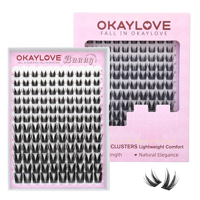 OKAYLOVE Manga Lash Clusters, BUNNY 8-18mm Natural Anime Eyelash Clusters with Spikes, 120pcs CC Curl Fairy Individual Lashes Clear Band Wispy Cluster Eyelashes Extensions for Party, Cosplay