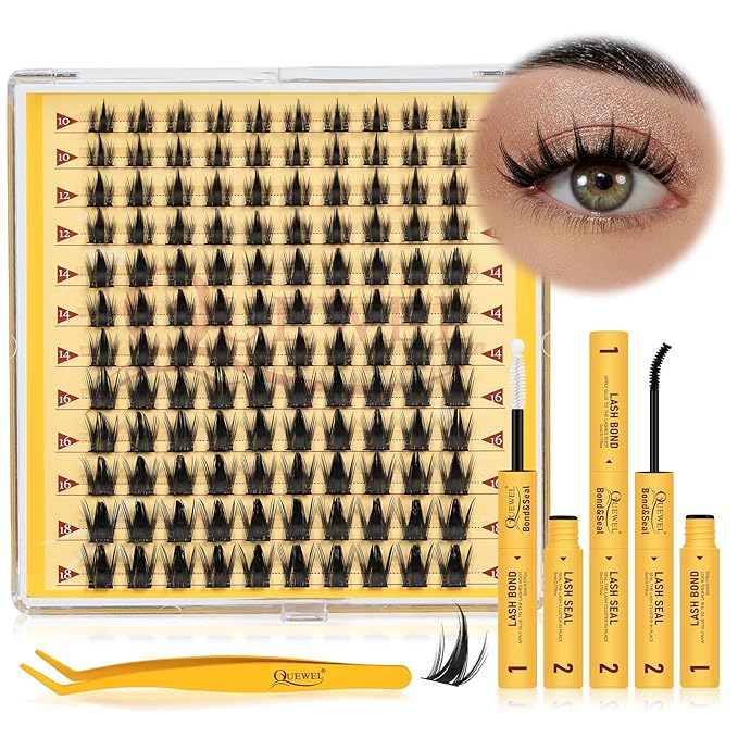 QUEWEL Fairy-Lash Clusters Kit, 120pcs Manga-Eyelash Clusters Kit Mix10-18mm Cluster Eyelash Extensions Kit With Lash Bond and Seal, Lashes Clusters Tweezers for DIY Natural Lashes(FD-XYT 3 Set)