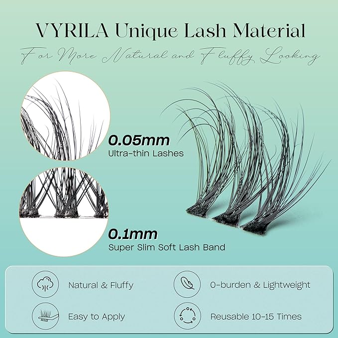Lash Clusters Kit 0.05mm Individual Lashes, 3D Wispy Lashes, 0.1mm Super Thin Band Resuable Natural Lashes,D Curl Faux Mink Lashes,108pcs Lash Extension (Green Soul-D-0.05-8-16mix-Kit)