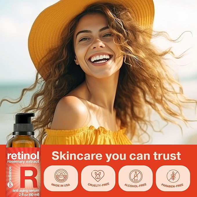2X BIGGER 2OZ, Go Radiance 1% Retinol Serum for Face, Dark Spot Remover for Face, Anti Aging Serum, Pure Retinol for Face, Retinol Cream for face w/Aloe Vera, Rosemary, Calendula Extract, Made in USA