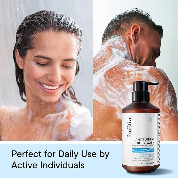 Antifungal Body Wash Treatment Soap – Antibacterial Wash for Jock Itch, Ringworm, Back Acne, Tinea & Foot Odor – Medicated Skin Relief Cleanser Gel with Tea Tree Oil & Tolnaftate for Men and Women