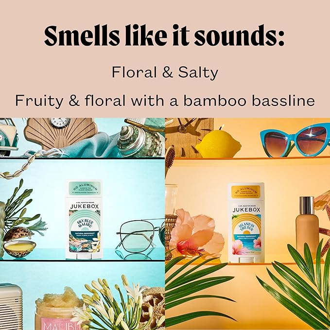 JUKEBOX Natural Deodorant for Women–Sky Blue Malibu & Island in the Sun Scents, Multi Pack-Aluminum-Free, No Baking Soda, No Harsh Chemicals, Odor Blocking Technology-a Dr. Squatch Brand-2.65oz,2 Pack