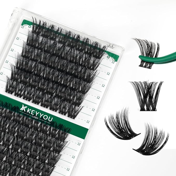 Lash Clusters,96 Pcs Cluster Lashes Y07 D Curl 12mm DIY Lash Extensions Eyelash Clusters,KEYYOU Volume Wispy Individual Lashes Soft&Comfortable Easy DIY at Home(Y07,D-12mm)