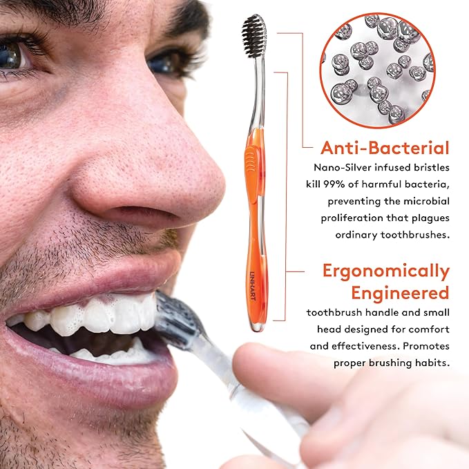 LINHART Extra Soft Toothbrush – Teeth Whitening Toothbrush with Multi Length Bristles, 4 Pack