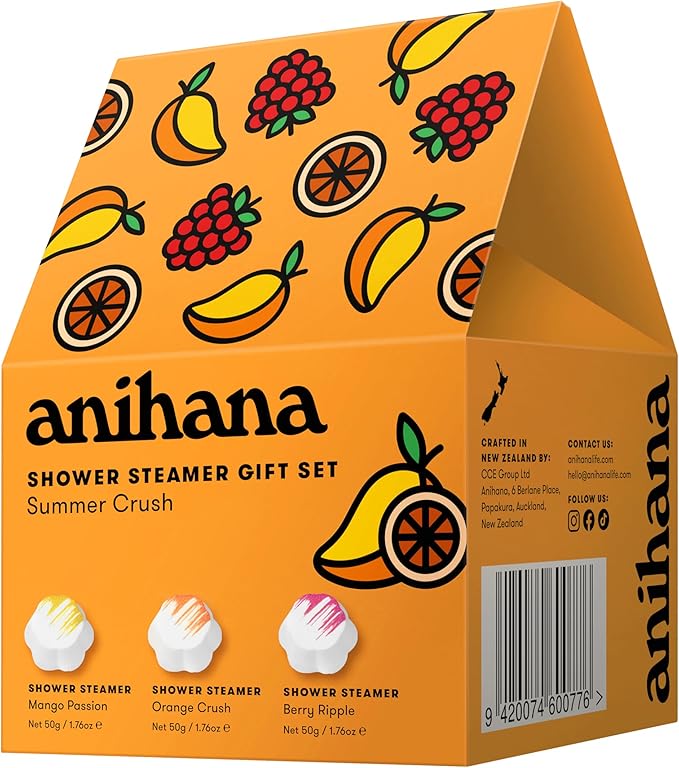 ANIHANA Shower Steamers Summer Crush 3 Pack Gift Set, Paraben Free, Mango Passion, Orange Crush, Berry Ripple, 1.76 oz Each
