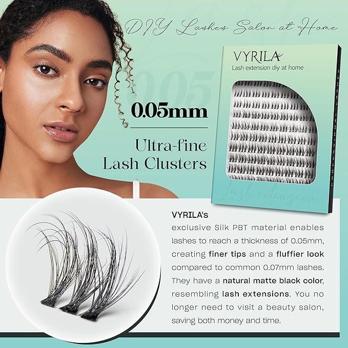 Lash Clusters 0.05mm Individual Lashes, 3D Wispy Lashes Clusters, 0.1mm Super Thin Band Resuable Natural Lashes,D Curl Faux Mink Lashes,108pcs Lash Extension (Green Soul-D-0.05-8-16mix)