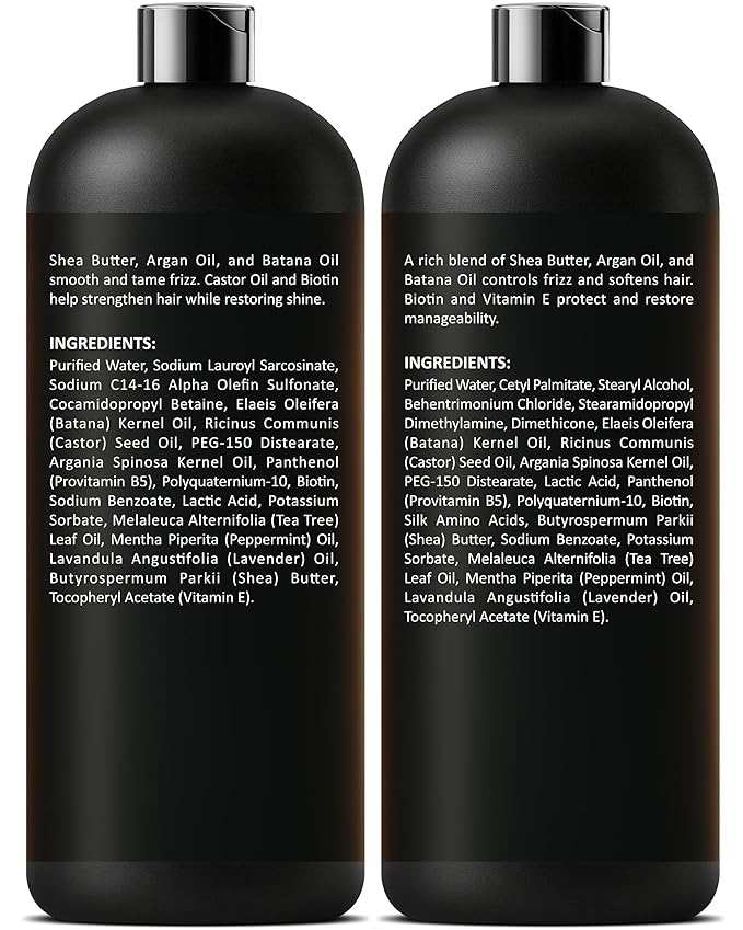 INFINA ESSENTIALS Shea Butter Shampoo & Conditioner Set | 16 fl oz Each | with Batana Oil & Argan Oil | Moisturizing, Strengthening & Frizz Control Formula | Supports Hair Growth & Adds Thickness