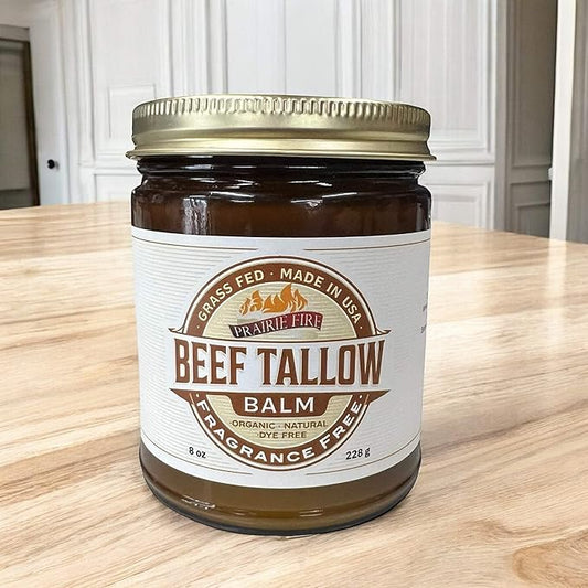 Grass Fed Beef Tallow Balm Grown and Made in USA - Organic Grass Fed and Finished Tallow - Moisturizing Skin Care Fragrance Free 8 oz