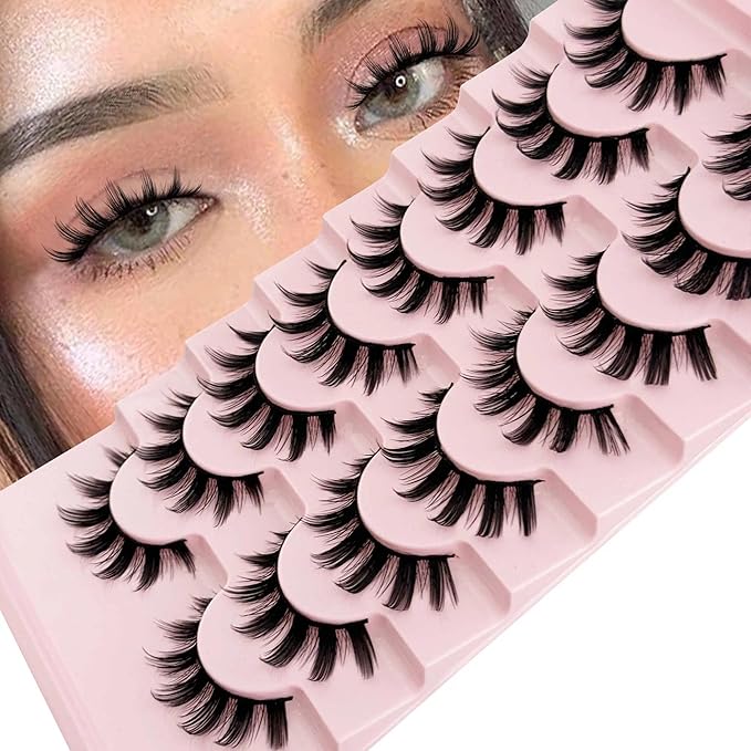 False Eyelashes Manga Lashes Anime Strip Fake Eyelashes NINGLASH Fairy Spiky 8 Pairs Faux Mink Lashes Cosplay Thick Fake Eye Lashes Soft Lashes 8-16mm Wispy Natural Look