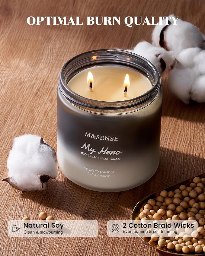 M&SENSE Cedarwood Pepper Men Scented Candles for Holiday, 11.6oz 2 Wick Large Natural Soy Wax 70 Hours Long Lasting, Black Masculine Candles Home Fragrance Holiday Gift for Him