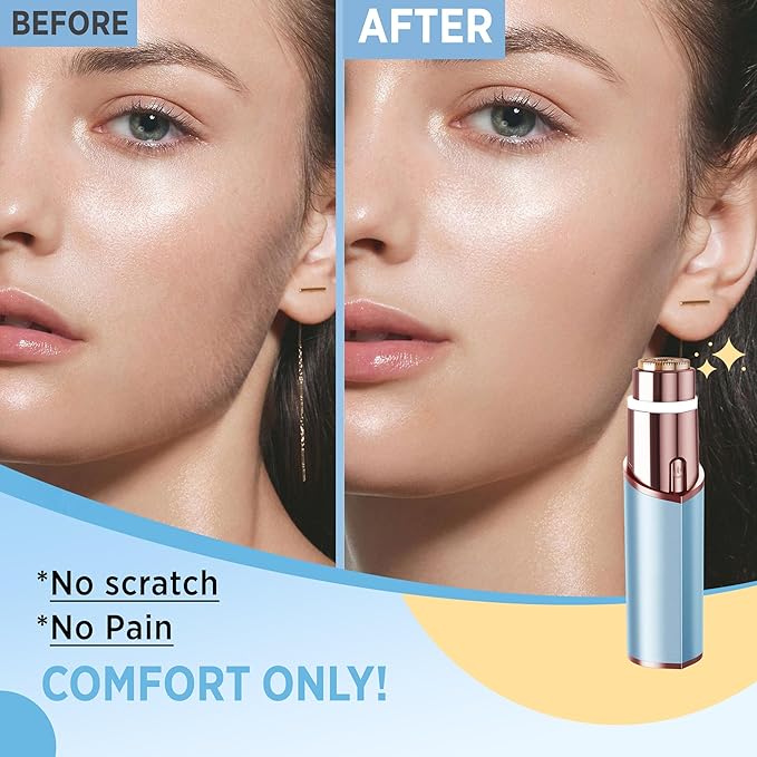 Facial Hair Removal for Women: Electric Hair Removal Device - Rechargeable Painless Face Razor for Chin Upper Lip Peach Fuzz with Light Gifts for Women(Blue Gold)
