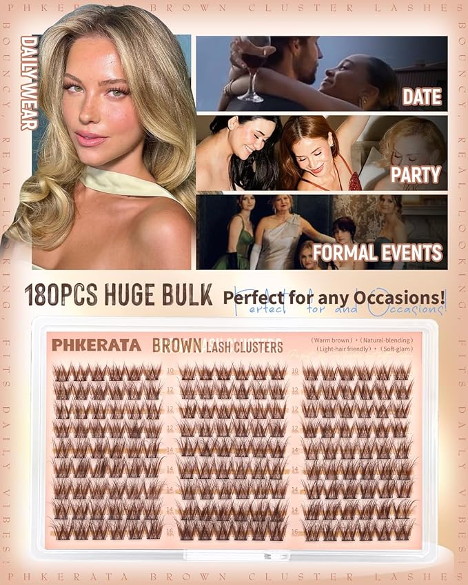 Brown Lash Clusters Wispy Cluster Eyelash Extensions Natural Eyelash Clusters 180Pcs Brown Lashes Clusters 10-16MM DIY Soft Individual Lashes C Curly Eyelash Extension