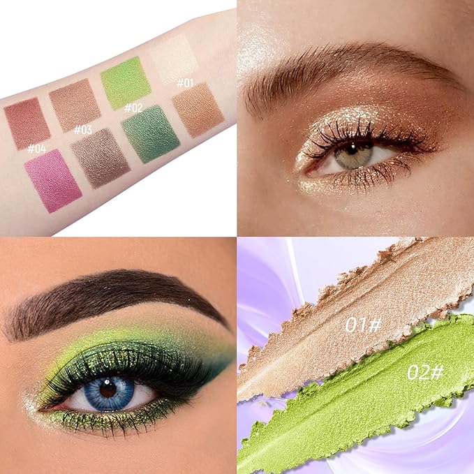 2Pcs Green Glitter Eyeshadow Palette, Brown Double Colors Sparkling Eye Shadow Palette, High Pigment Single Eyeshadow, Blendable & Smooth Eye Makeup for Women, Nude Brown & Green Glitter