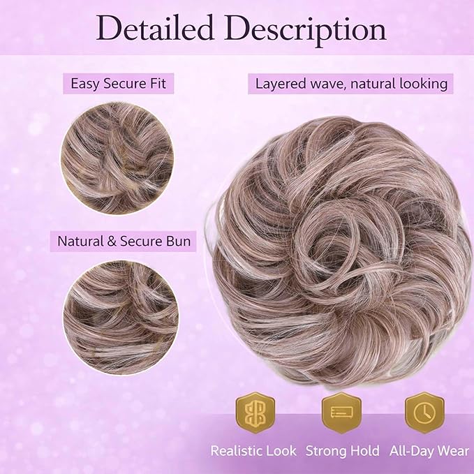 Juvabun Messy Bun 2.0 Light Blonde Hair Bun Extension Messy Bun Scrunchie Lightweight Washable for Women Hairstyles