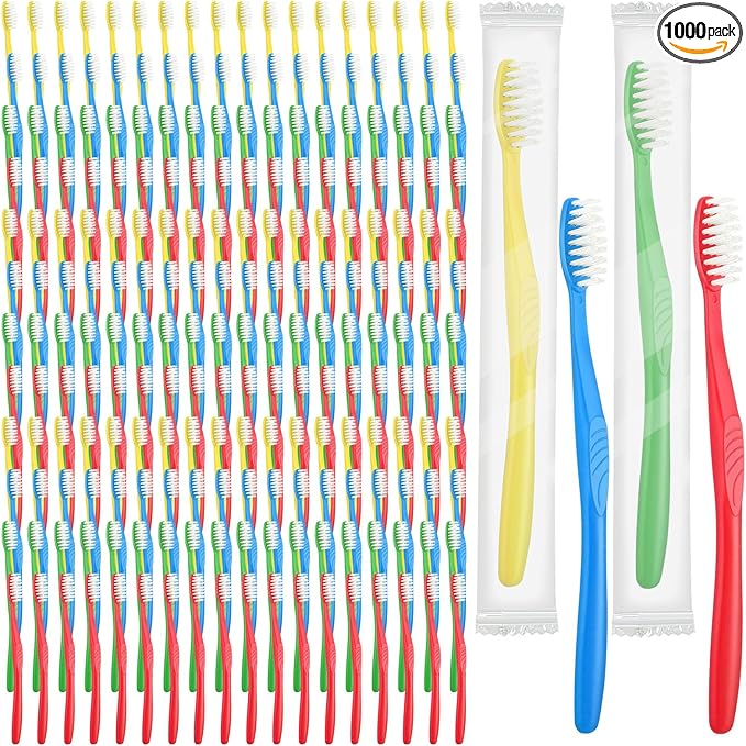 Tioncy 1000 Pieces Disposable Toothbrushes Individually Wrapped Toothbrushes Bulk Soft Bristle Tooth Brush Travel Manual Brush for Adults Camping Homeless Office Dental Care