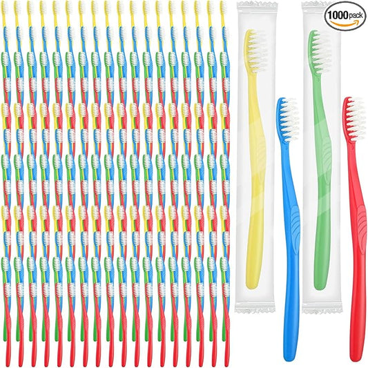 Tioncy 1000 Pieces Disposable Toothbrushes Individually Wrapped Toothbrushes Bulk Soft Bristle Tooth Brush Travel Manual Brush for Adults Camping Homeless Office Dental Care