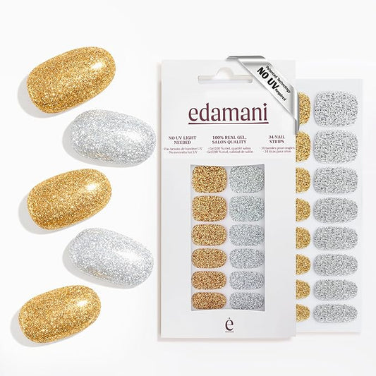 34 Piece Fully Cured Gel Nail Strips With No UV Light Needed, 14+ Days Gel Nail Polish Stickers, Salon Quality, Easy to Apply & Remove – Toxin Free, No Damage (Luxe Spark)