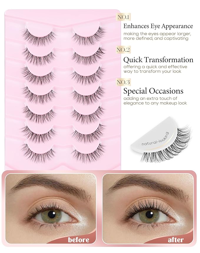 Onlyall Clear Band Lashes Natural False Eyelashes C Curl Lashes Fake Eyelashes Natural Lashes H18