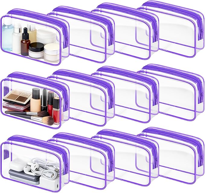 Eilyliafe Clear Cosmetic Bag Transparent Makeup Bag for Women Men Waterproof Travel Makeup Clear Toiletry Organizer Cosmetic Storage Pouch Case with Zipper (12, Purple, Medium)