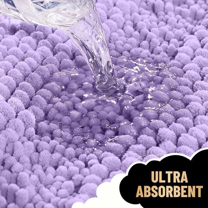 OLANLY Thick Bathroom Rugs 30x20, Extra Soft Absorbent Chenille Striped Bath Rugs, Rubber Backing, Machine Wash Dry, Bath Mats for Bathroom Floor, Tub and Shower, Home Decor Accessories, Lavender