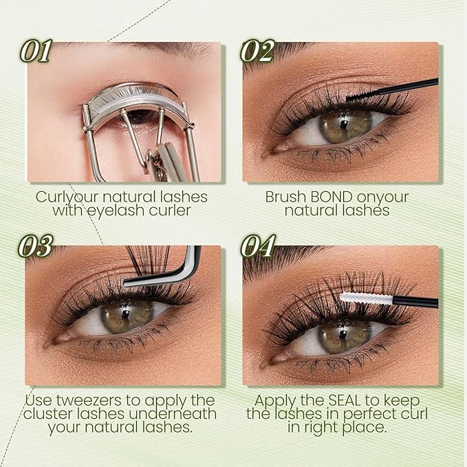 FADVAN Lash Clusters Kit 80D Lash Extension Kit 8-16mm Thick Cluster Eyelash Extensions Long Lash Clusters Soft Individual Lashes DIY with Lash Bond and Seal Lash Tweezers(80D, 0.07D, 8-16mm, Kit)