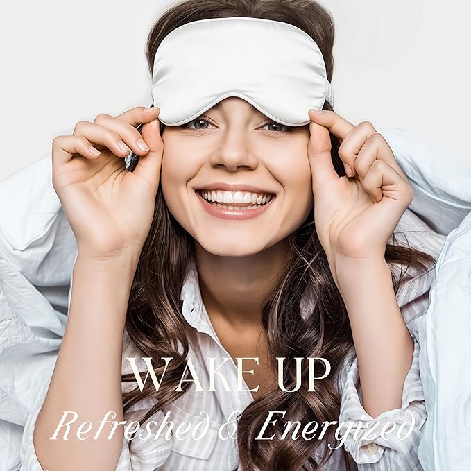 LCBD Silk Satin Sleeping Eye Mask, White Sleep Eye Night Blindfold for Women and Men, Soft Breathable Blackout Eyeshade Eye Cover for Travel, Wedding Bridesmaid Gift