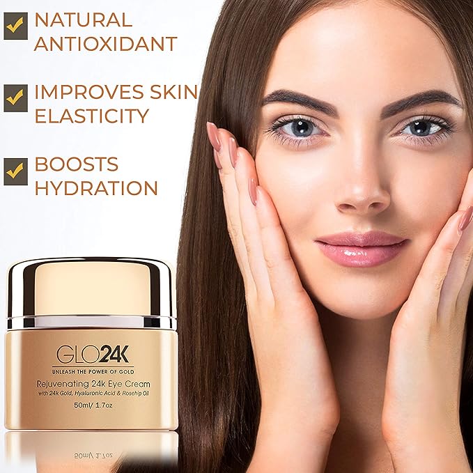 GLO24K Cream with 24k Gold, Retinol, Vitamins, and Hyaluronic Acid. Optimally Hydrate your Skin while you sleep. (Rose (Eye Cream))