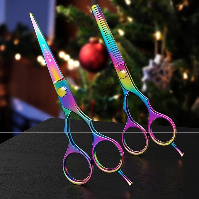 Suvorna 5.5" Hair Cutting Scissors Professional with Thinning Shears, Right-Hand Professional Hair Scissors, Barber Shears, hair shears, 2 Pcs Hair Cutting Shears - tijeras de peluqueria profesional.