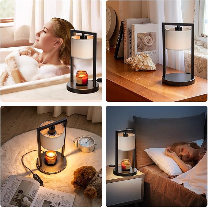 Candle Warmer Lamp with Timer, Electric Candle Warmer for Jar Candles, Dimmable Warming Light with 2 Bulbs, House Warming Gifts Bedroom Home Living Room Decor, Gifts for Mom (White)