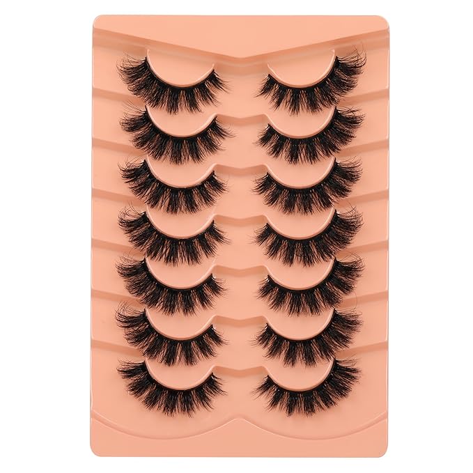 JIMIRE Mink Lashes Fluffy Cat Eye False Eyelashes D Curl Russian Strip Lashes Natural Look Soft Fake Lashes Volume Eyelash Extensions 7 Pairs Pack